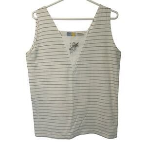 Vtg Wilson‎ Tennis Tank Top Gold Striped Embroidered 80s 90s Cotton Sz Large Geo